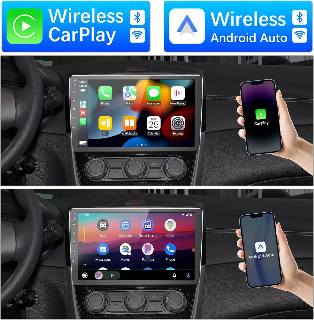 Android 13 Single Din Car Stereo Radio, 10 Inch Car Head Unit Touch Screen Supports Wireless CarPlay& Android Auto/GPS Navigation/SWC/Backup Camera/Bluetooth FM Receiver b