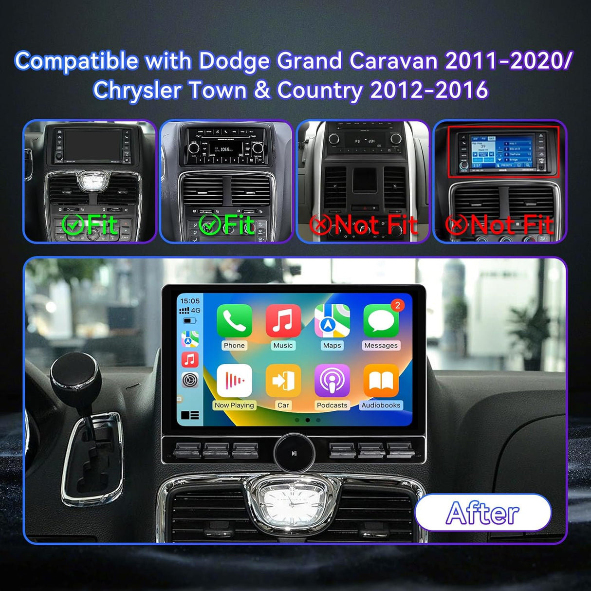 10 Inch Car Radio Compatible with Dodge Grand Caravan 2011-2020 for Chrysler Town & Country 2012-2016, Android 13 2+64G Car Stereo with Wireless CarPlay Android Auto/GPS/Backup Camera