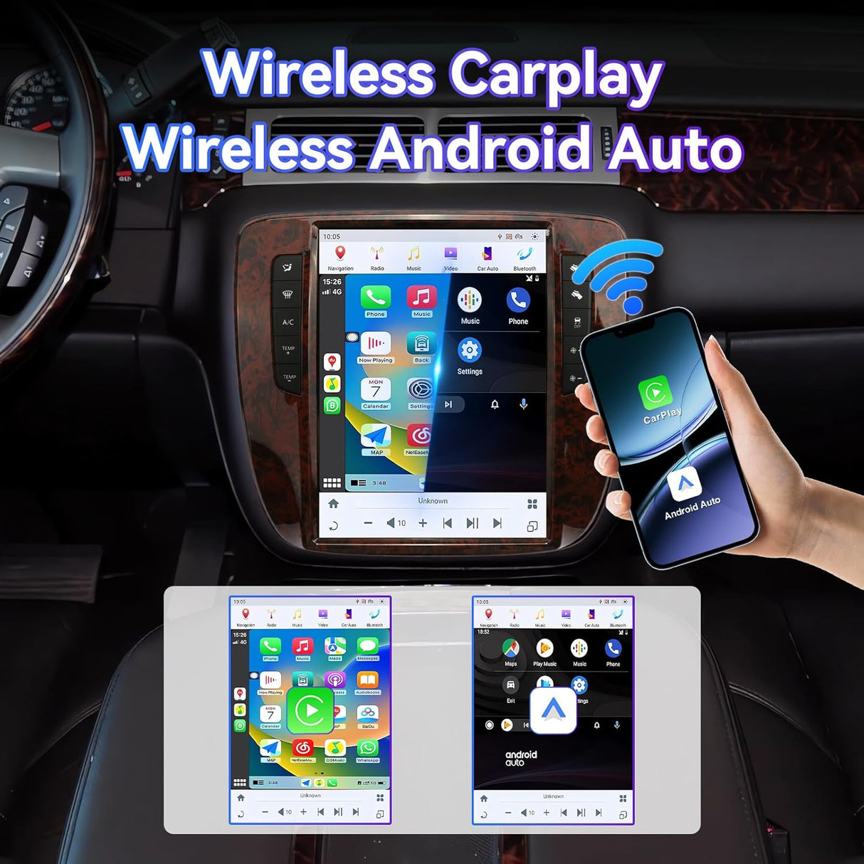 12.1 Inch Car Radio Compatible with GMC Yukon Chevrolet Silverado Tahoe Suburban 2007-2013(Auto AC), Android 13, 8+128GB Car Stereo with Wireless Carplay/Android Auto/WiFi /4G LTE/GPS Navigation