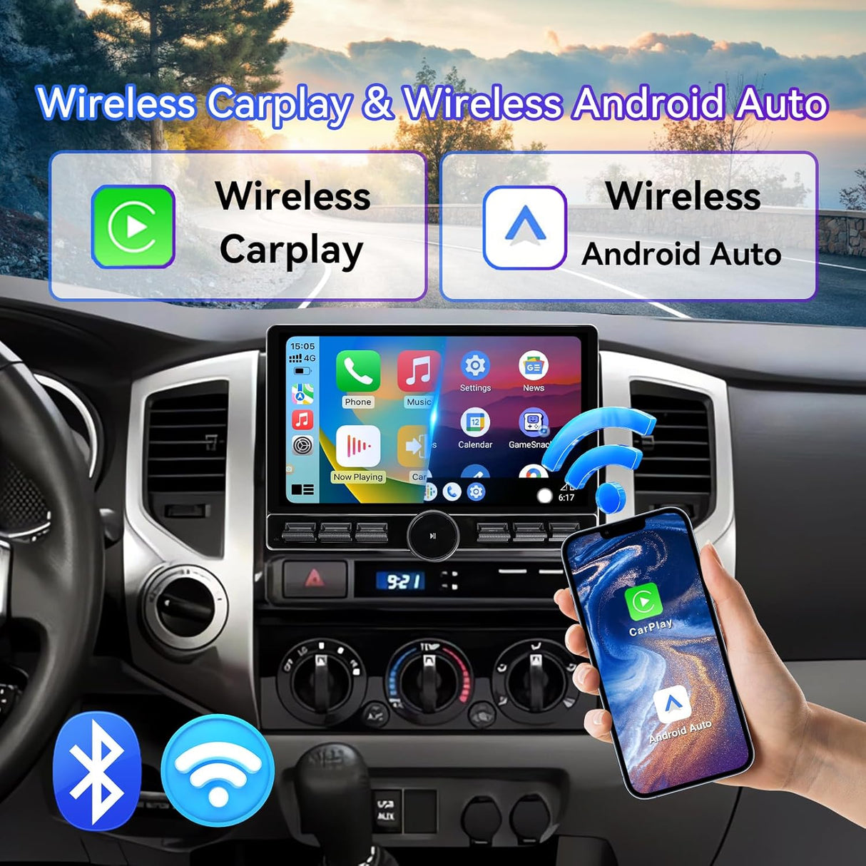 10 Inch Car Stereo Radio Compatible with Toyota Tacoma 2005-2015, Android 13 2+64G Wireless CarPlay Android Auto Car Radio Replacement with GPS/SWC/Backup Camera