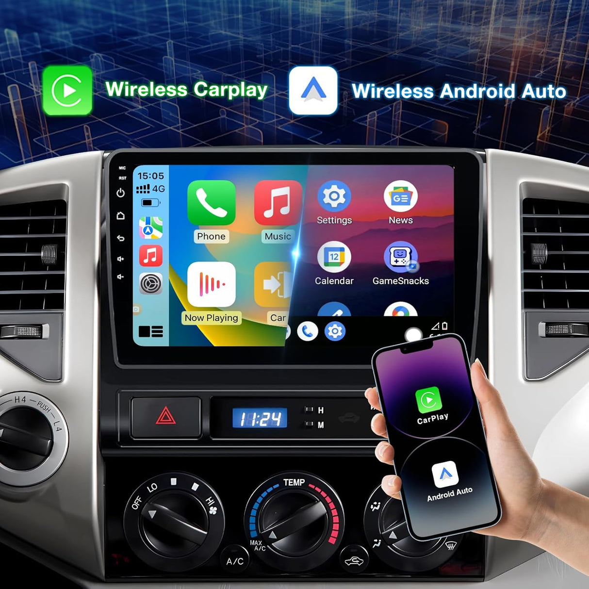 10 Inch Car Stereo Radio Compatible with Toyota Tacoma 2005-2015, Android 13 2+64G Wireless CarPlay Android Auto Car Radio Replacement with GPS/SWC/Backup Camera
