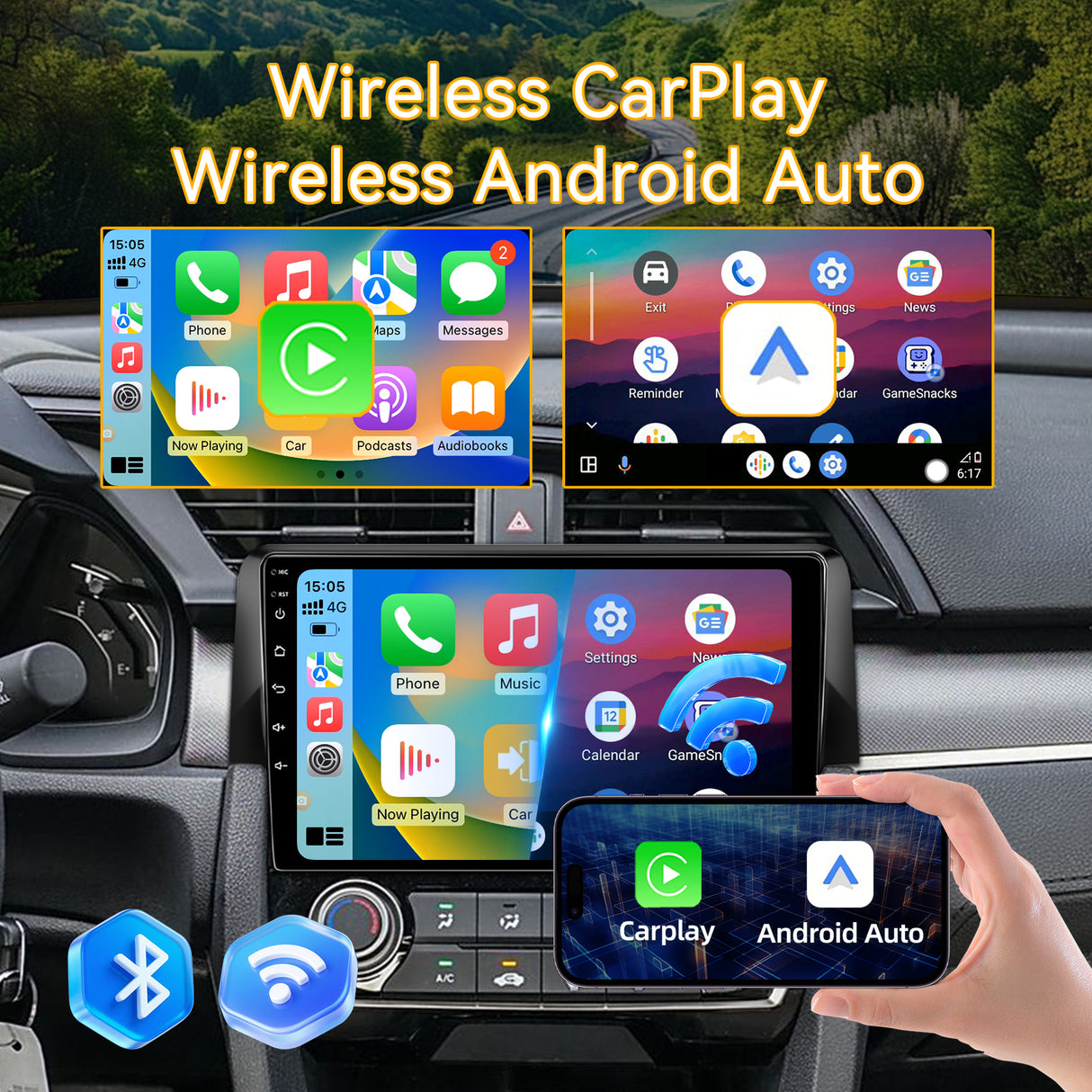 Car Stereo for Honda Civic 2016-2020 Upgrade Wireless CarPlay & Android Auto AHD Backup Camera GPS SWC FM WiFi Bluetooth