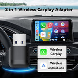 2-in-1 Wireless CarPlay Adapter / Android Auto Dongle, Compatible with iOS12+ & Android11+