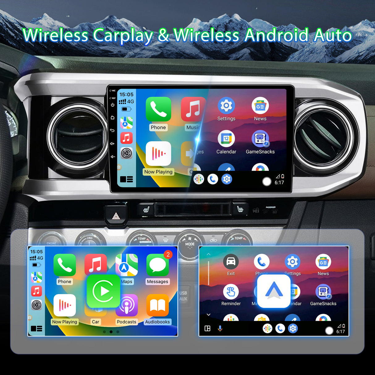 ZHNN Android 13 Car Stereo Head Unit Compatible with 3rd Gen Toyota Tacoma 2016-2022, 10 Inch Touch Screen Car Radio with Wireless CarPlay&Android Auto, GPS, FM, WiFi, Bluetooth, 1080P Reverse Camera, SWC
