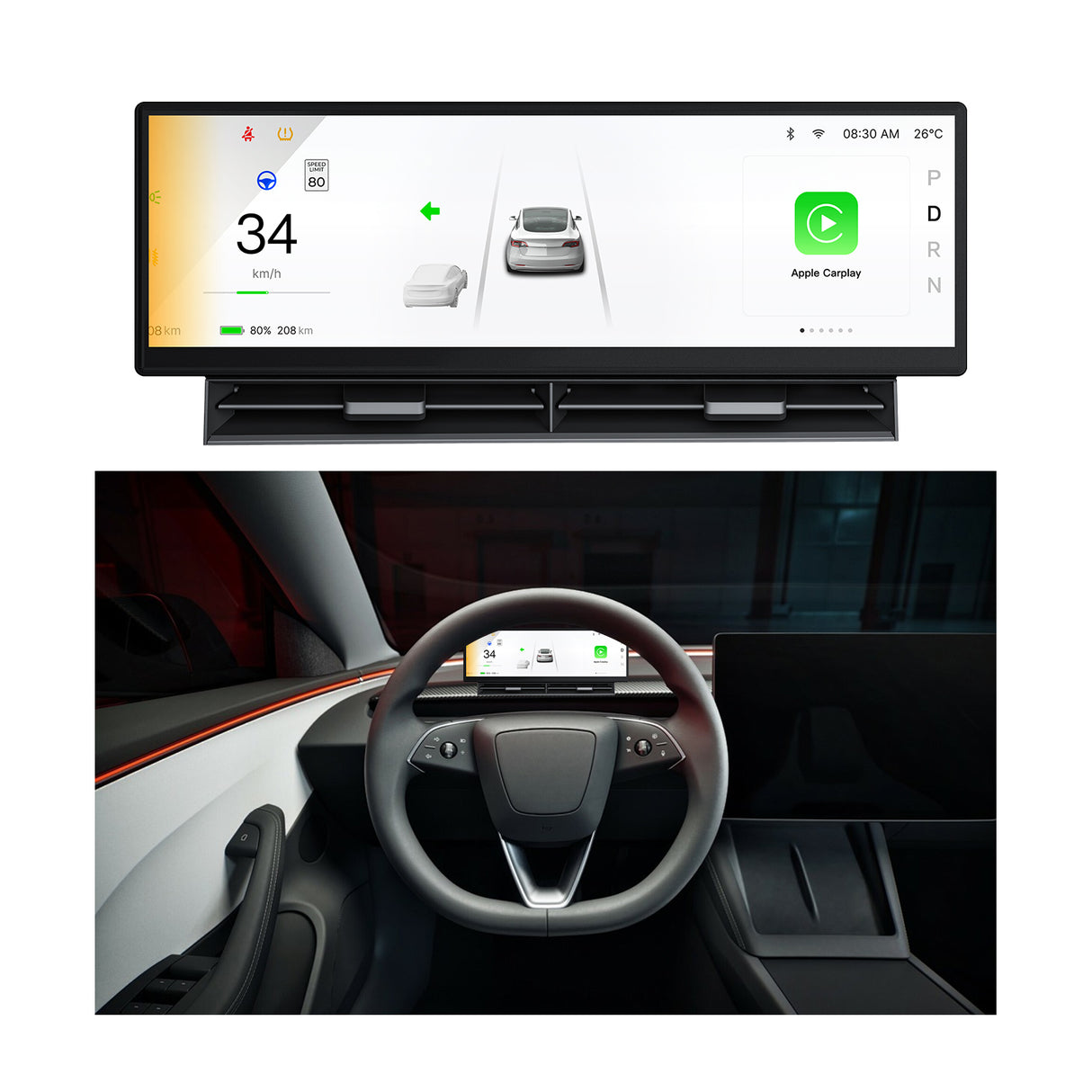 ZHNN 10.88 Inch Head Up Display Compatible with Tesla Model 3 2017-2023 Model Y 2019-2024, Smart Dashboard Touch Screen Instrument Cluster Display with Wireless CarPlay/Android Auto/Camera/Air Vent