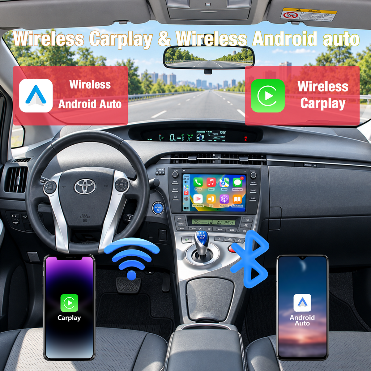 Android Car Stereo for Toyota Prius 2003-2009, 9’’ Touch Screen Radio Receiver, Support Wireless Apple CarPlay, Android Auto