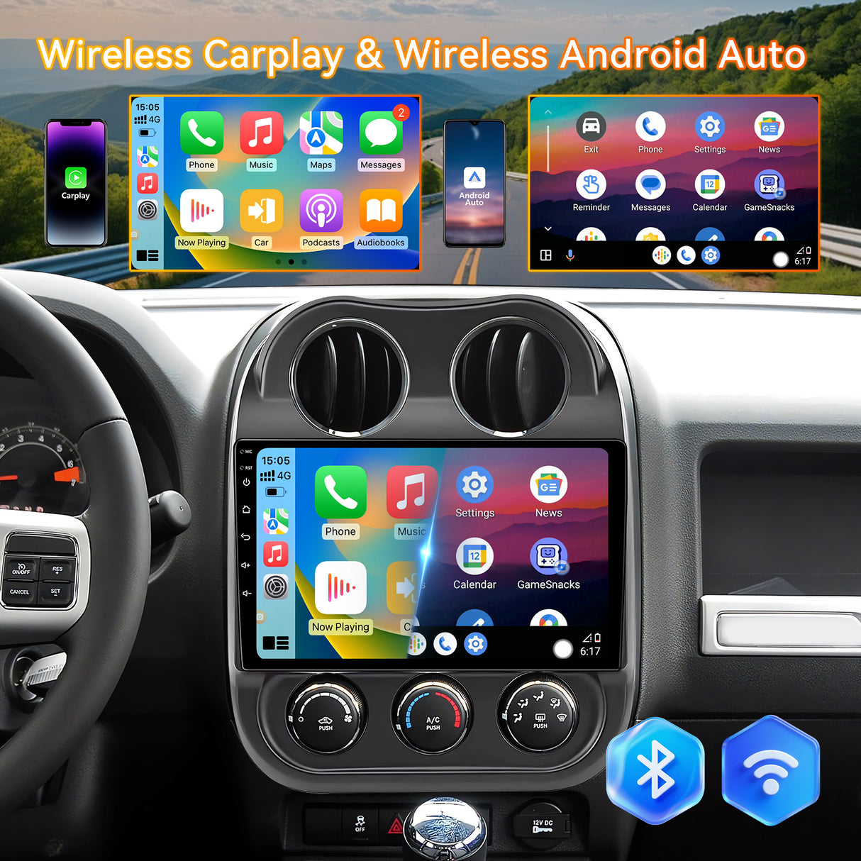 Car Radio Stereo for Jeep Compass Patriot 2009-2016: 10inch 1280 * 800HD Touch Screen Head Unit Replacement AM FM RDS CarPlay Android Auto Backup Camera, SWC, GPS