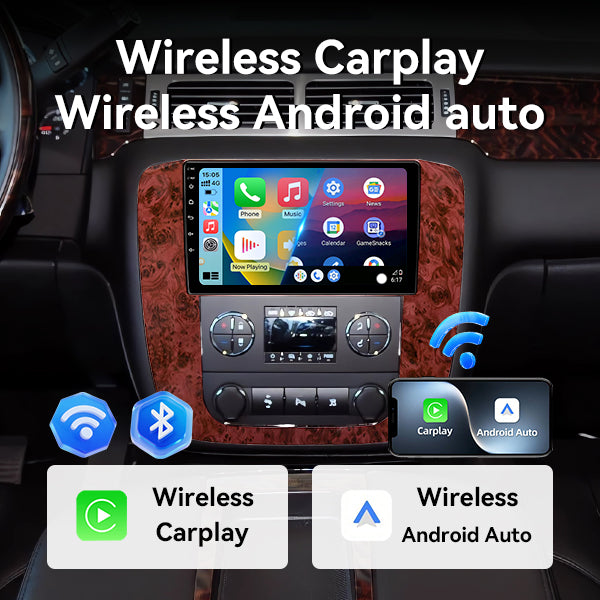 9" Car Head Unit for GMC Yukon Sierra, Chevy Tahoe Suburban Silverado 2007-2013, Wireless Carplay Player with Built-in Carplay, Android Auto Radio, 5G WiFi, GPS, Bluetooth, Backup Camera, FM, SWC, 2G+64G Car Screen
