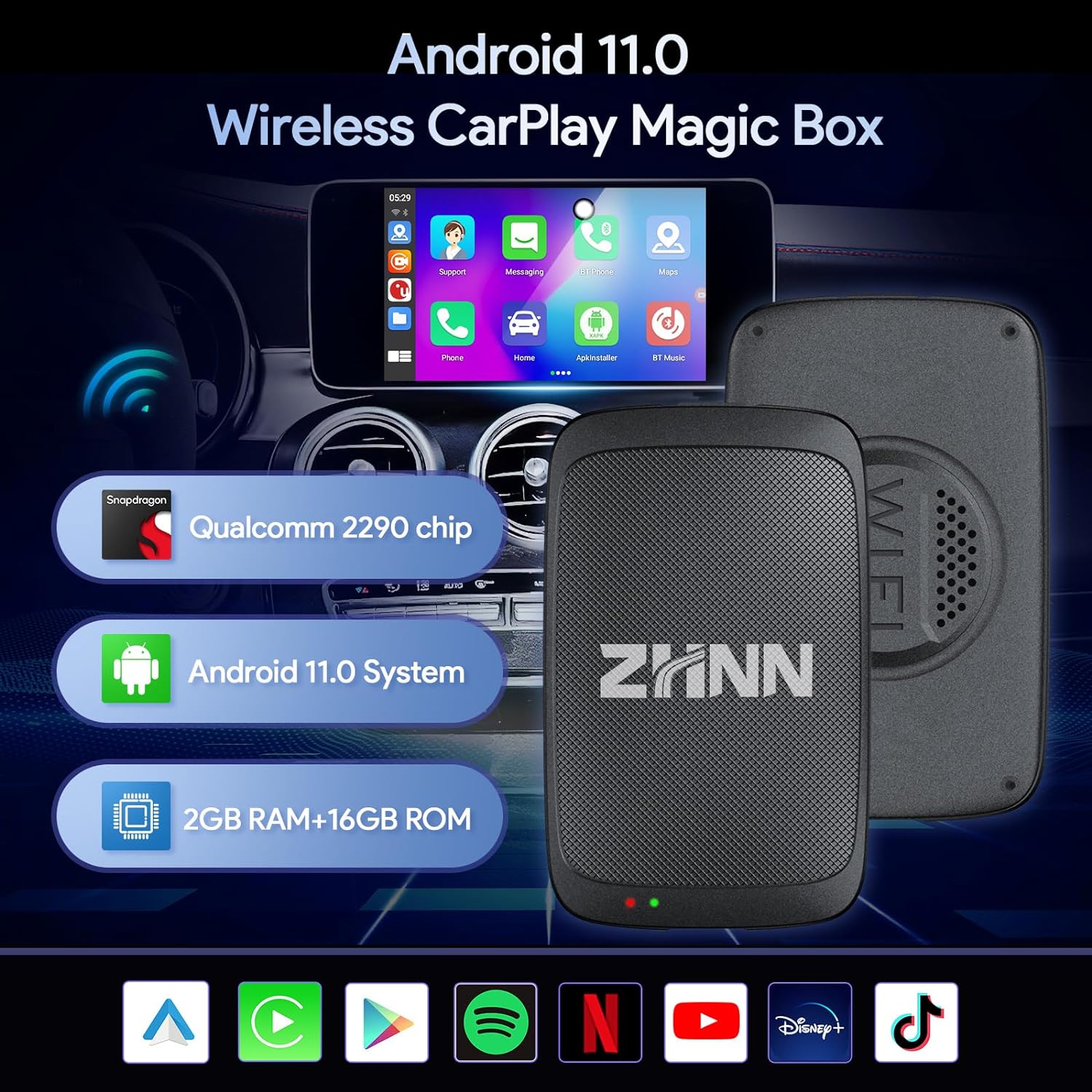 CarPlay&Android Auto AI Box with Video Streaming for OEM Wired Carplay/Android Auto Cars.