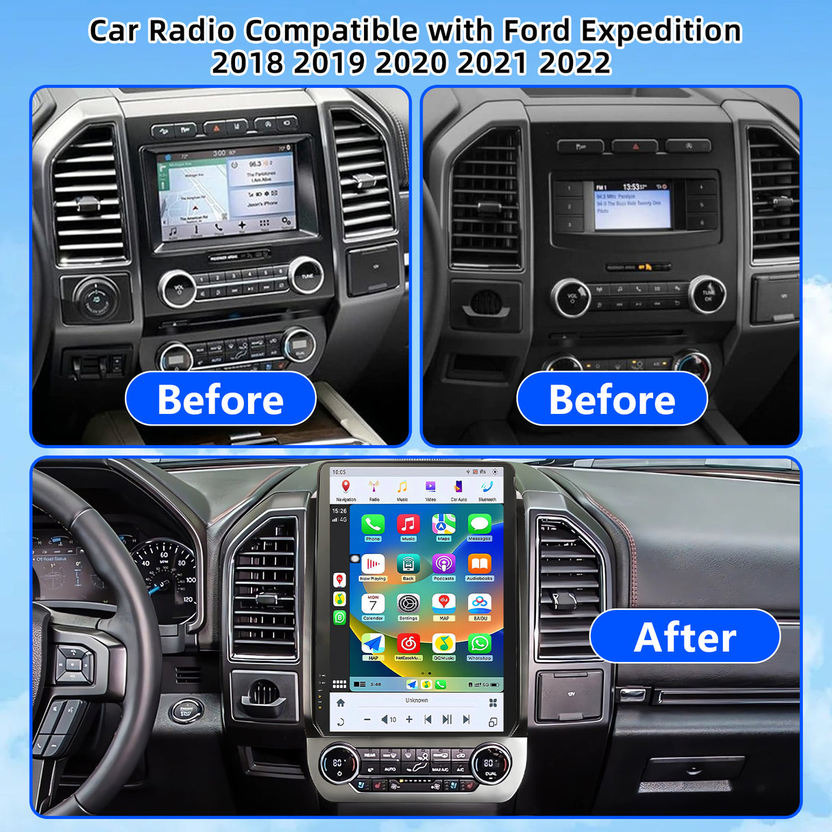 Car Stereo Radio 8-Core Qualcomm CPU, with Android Auto Wireless Carplay for Ford Expedition 2018-2022 Upgrade 2K Touchscreen Bluetooth WiFi GPS DSP AM FM Head Unit