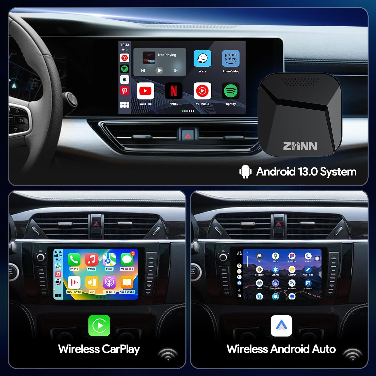 ZHNN CarPlay AI Box Y1 for OEM Wired CarPlay/Android Auto Car Radio