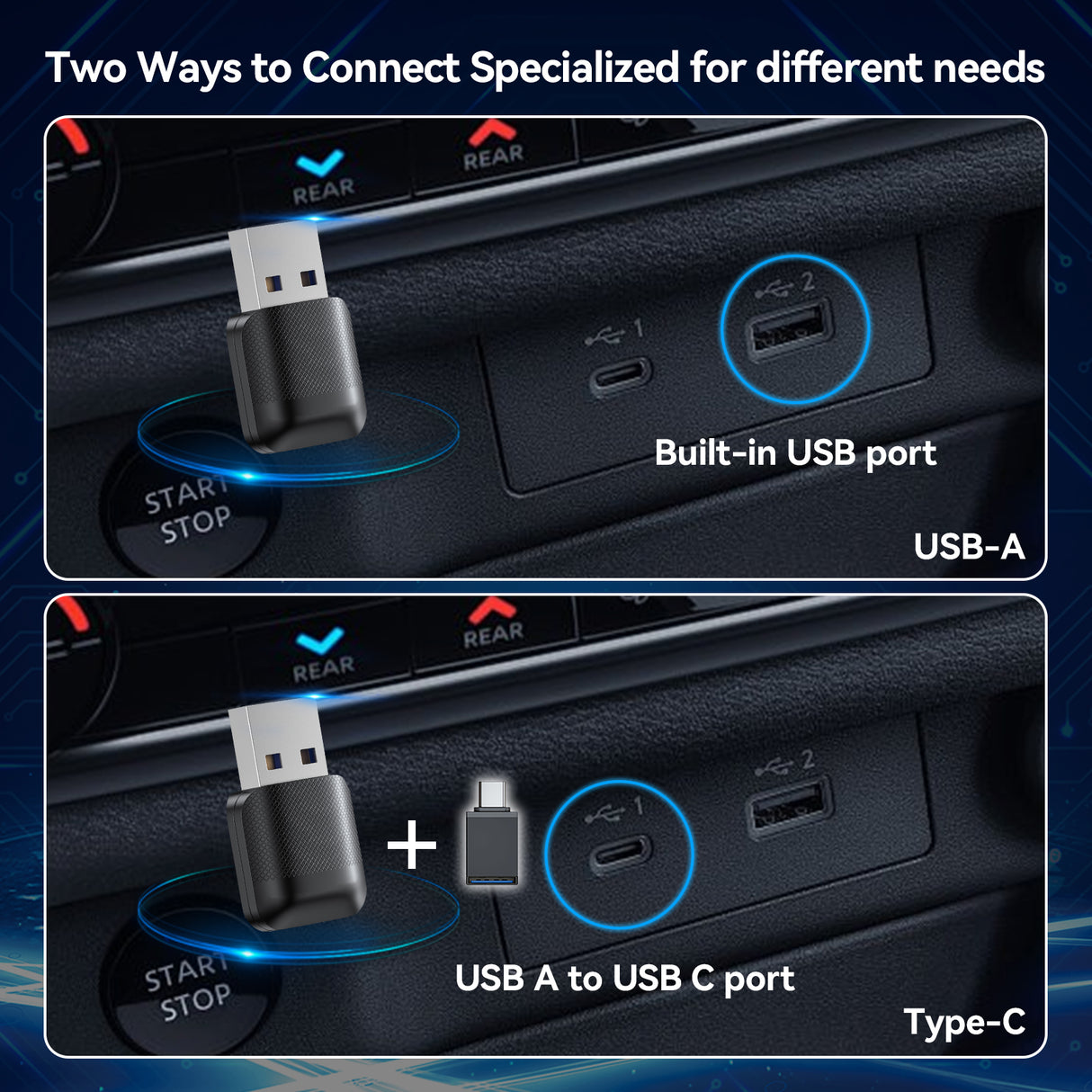 2-in-1 Wireless CarPlay Adapter / Android Auto Dongle, Compatible with iOS12+ & Android11+