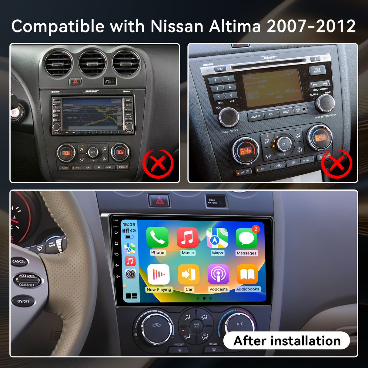 2+64G Android 13 Car Stereo for Nissan Altima Teana (Manual AC) 2008-2012 with 9 Inch Touchscreen Radio Built-in Wireless Carplay/Android Auto/GPS/Bluetooth/FM/AUX/Steering Wheel Controls/Backup Camera