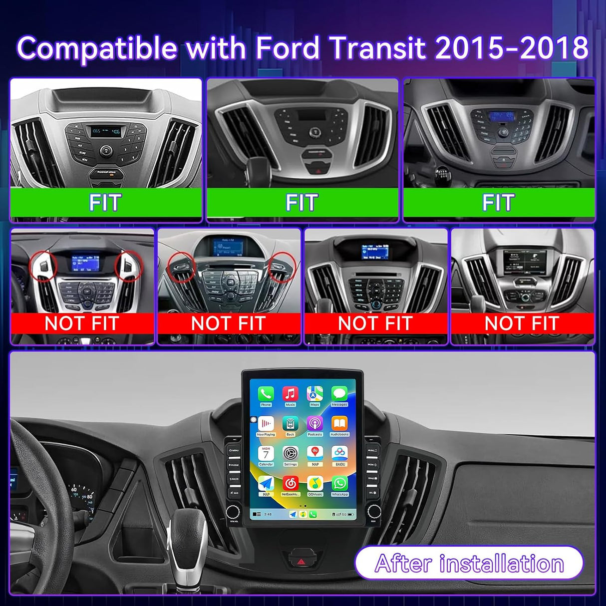 9.7 Inch Car Radio Compatible with Ford Transit 2015-2018, 4+64G Android 13 Car Stereo with Wireless CarPlay Android Auto/Mirrorlink/GPS Navigation/Backup