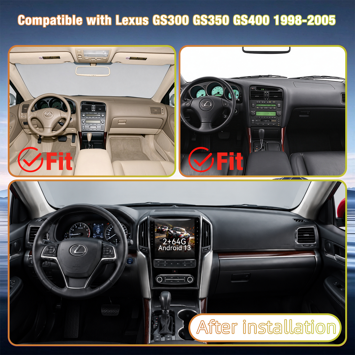 Car Stereo for Lexus GS300 GS350 GS400 1998-2005, Android Head Unit with Bluetooth, Wireless CarPlay & Android Auto, GPS Navigation, WiFi, Backup Camera Support