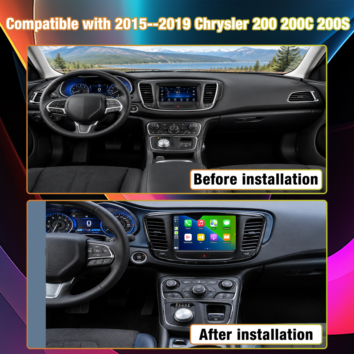 Android 13 Car Radio for Chrysler 200 200C 200S 2015-2019, Wireless Apple CarPlay & Android Auto, GPS Navigation, WiFi Connectivity, Includes 1080P Rear View Backup Camera