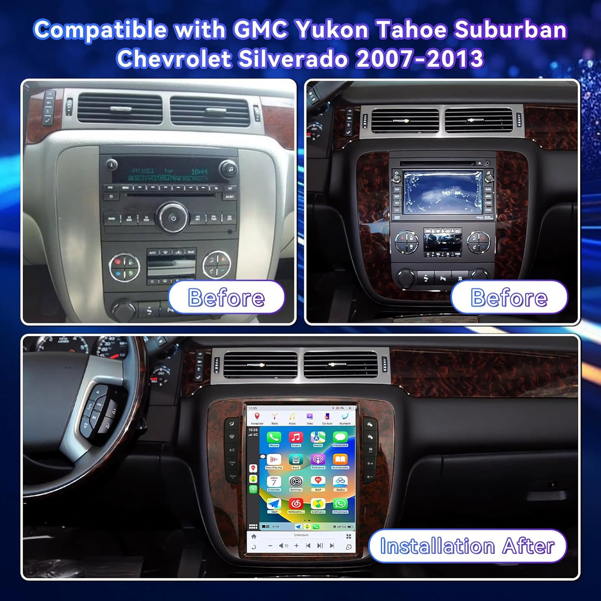 12.1 Inch Car Radio Compatible with GMC Yukon Chevrolet Silverado Tahoe Suburban 2007-2013(Auto AC), Android 13, 8+128GB Car Stereo with Wireless Carplay/Android Auto/WiFi /4G LTE/GPS Navigation