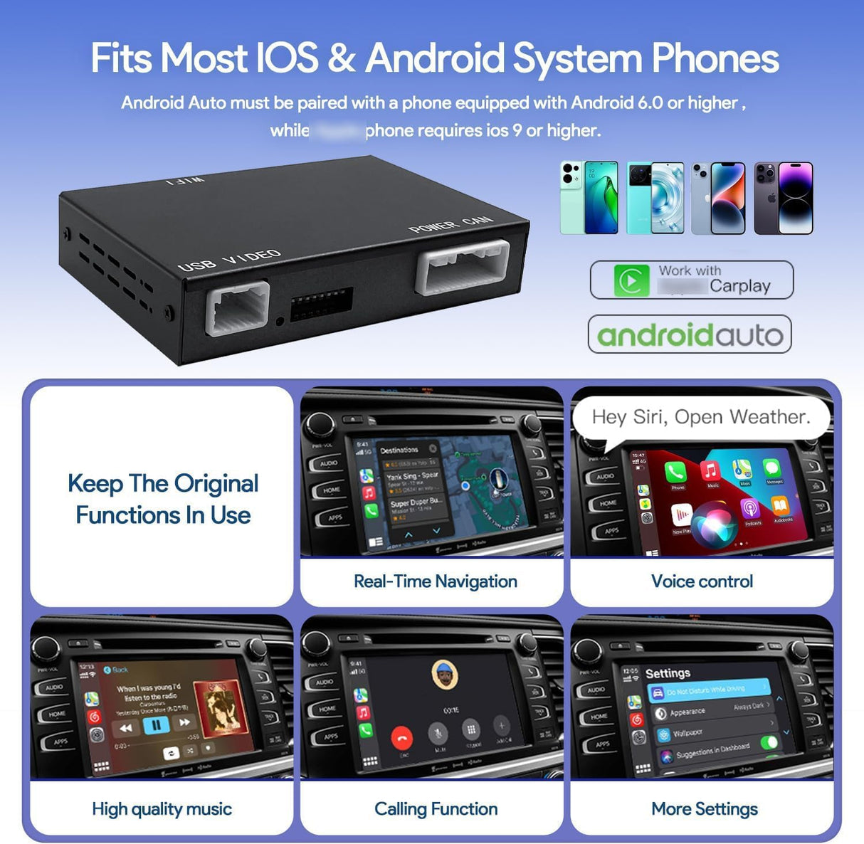 Wireless CarPlay/Android Auto Adapter for 2014-2019 Toyota with Entune2.0 &amp; Touch2 Retrofit Kit Decoder