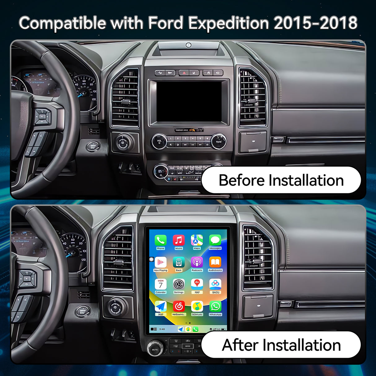 Car Radio for Ford Expedition Upgrade 2015 2016 2017 2018 Wireless Carplay Andriod Auto Android 13 12.1 Inch T-Style Touch Screen Head Unit 5Ghz WiFi GPS Navigation SWC