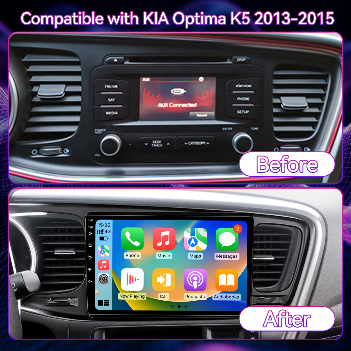 Car Stereo for KIA Optima K5 2013 2014 2015, 9 Inch Android 15 Touch Screen Optima Radio with Wireless CarPlay, Android Auto, GPS, 5G WiFi, Bluetooth 5, HD Rear Camera, SWC,FM Radio