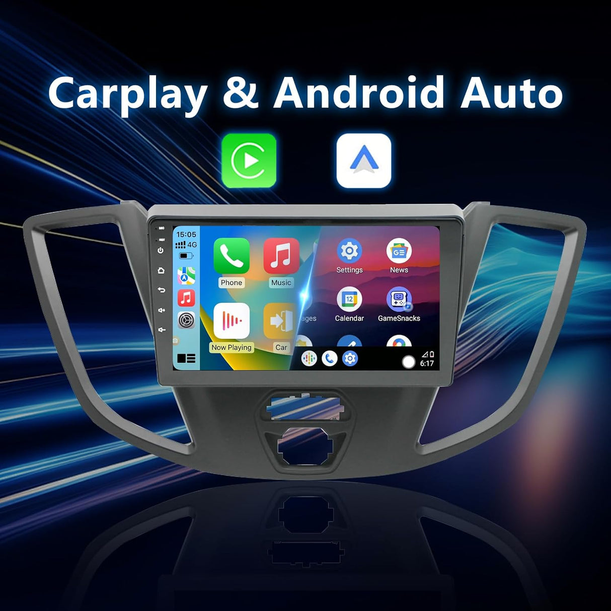 Android 13 Car Stereo for Ford Transit 2015-2018, 9 Inch Touch Screen with Wireless CarPlay/Android Auto/Mirrorlink/GPS Navigation/Backup Camera/FM