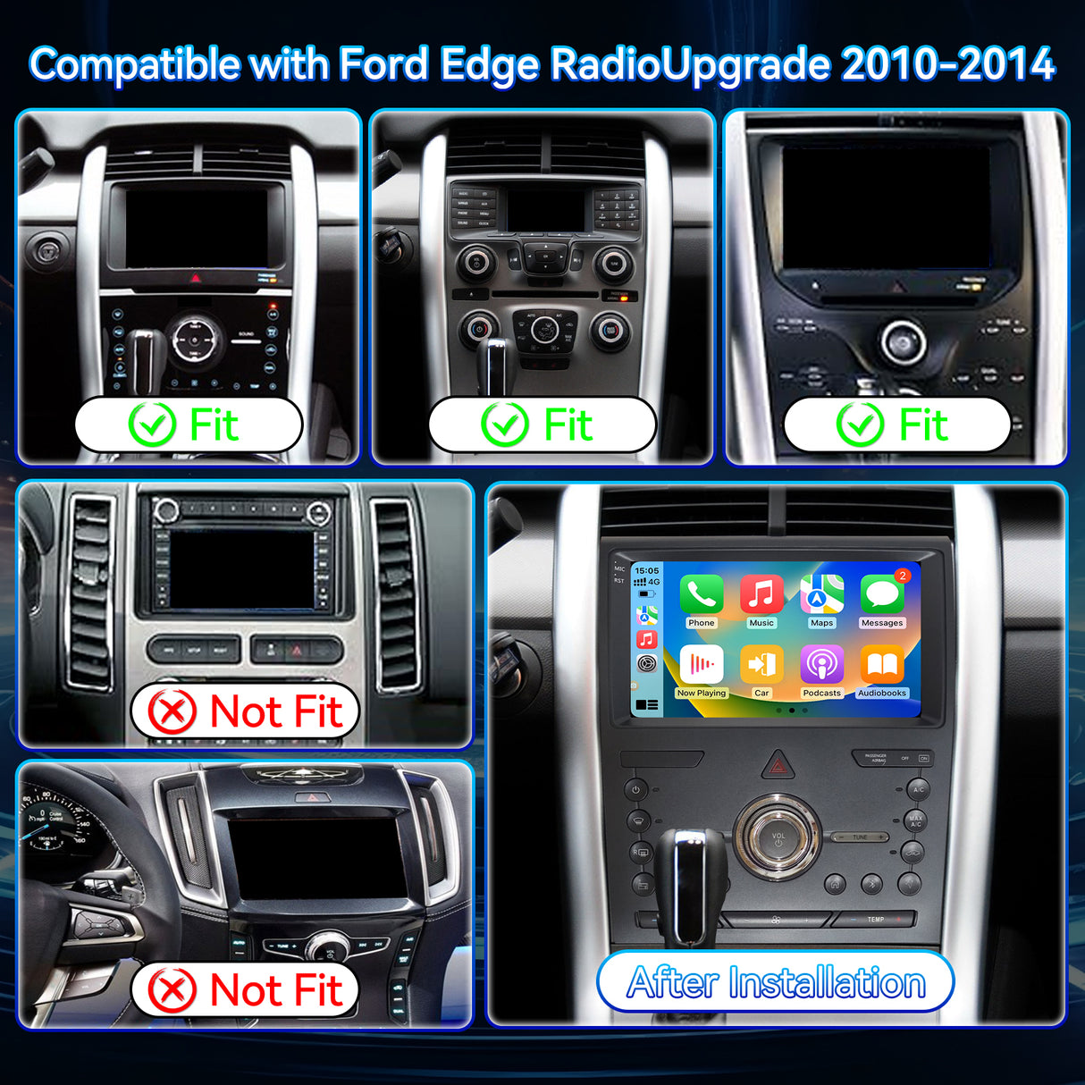 Android 14 Car Radio Stereo Compatible with Ford Edge 2010 2011 2012 2013 2014 Wireless Carplay Android Auto 9" Touch Screen Radio with Bluetooth GPS Navigation FM Radio Upgrade Backup Camera 2+64G