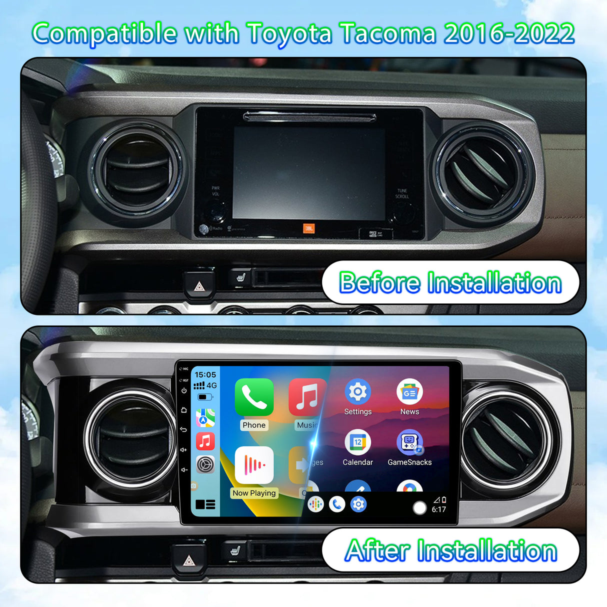ZHNN Android 13 Car Stereo Head Unit Compatible with 3rd Gen Toyota Tacoma 2016-2022, 10 Inch Touch Screen Car Radio with Wireless CarPlay&Android Auto, GPS, FM, WiFi, Bluetooth, 1080P Reverse Camera, SWC