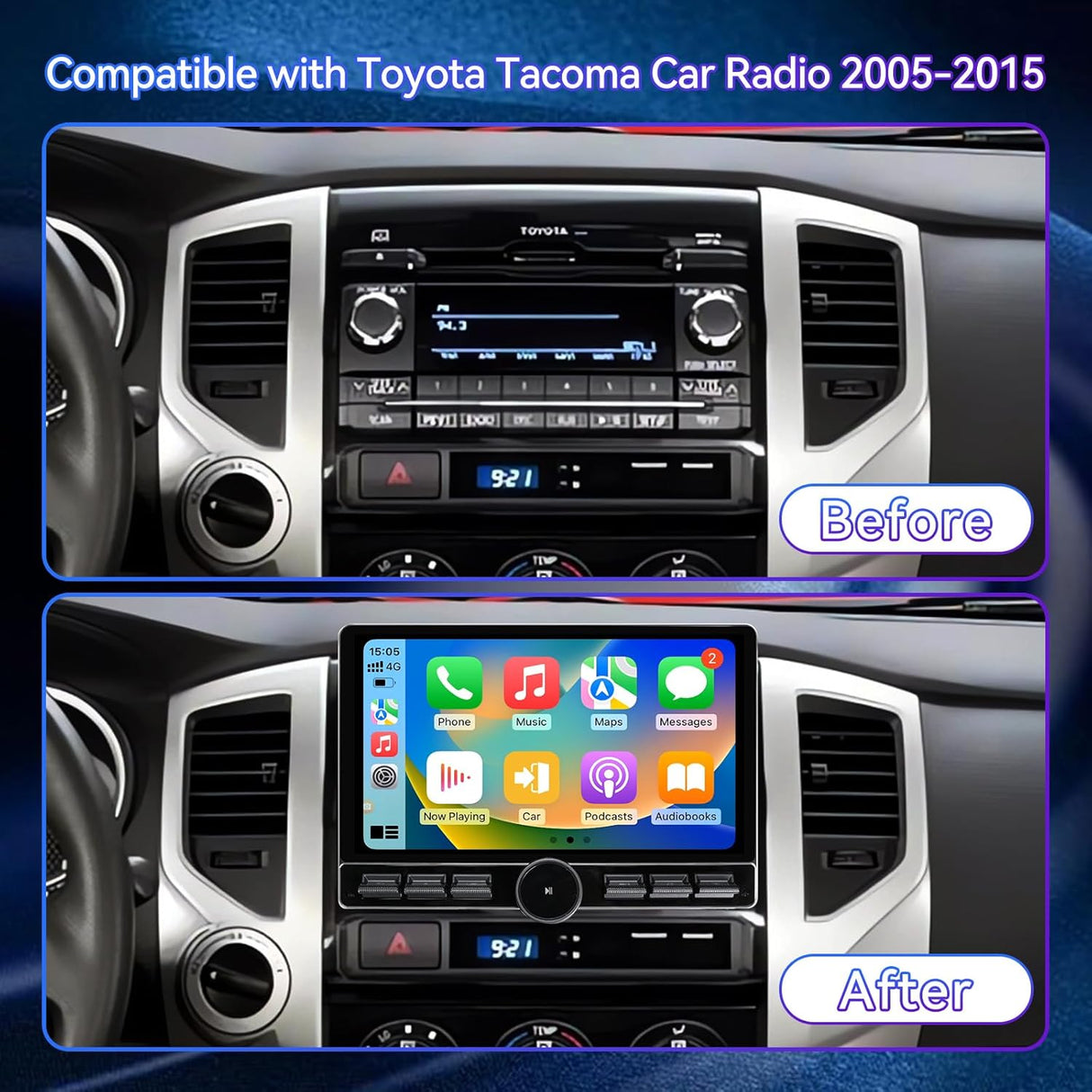 10 Inch Car Stereo Radio Compatible with Toyota Tacoma 2005-2015, Android 13 2+64G Wireless CarPlay Android Auto Car Radio Replacement with GPS/SWC/Backup Camera