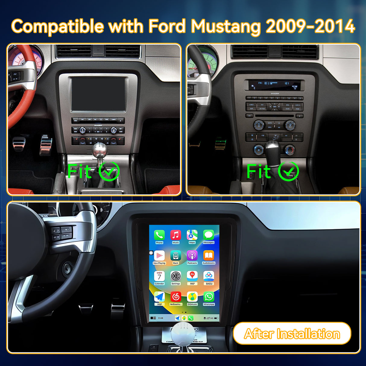 Car Stereo Radio 8-Core, with Android Auto Wireless Carplay for Ford Mustang 2009-2014 Upgrade 2K Touchscreen Bluetooth WiFi GPS DSP AM FM Head Unit