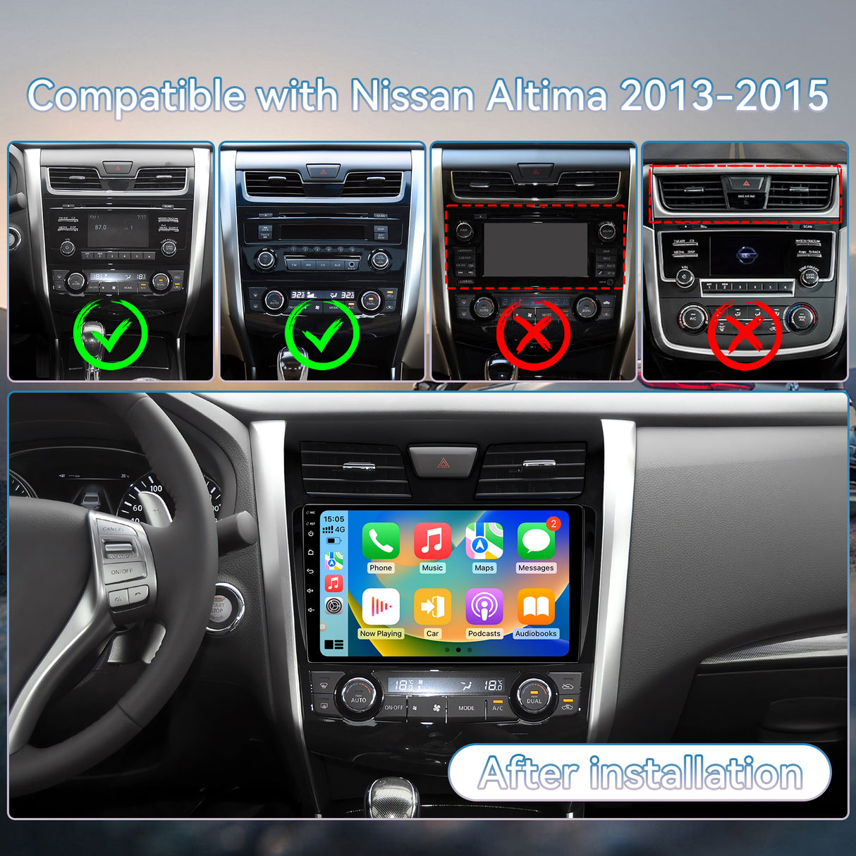 Android 13 Head Unit for Nissan Altima 2013-2015, 10.1 inch Touch Screen In-Car Audio System with Wired CarPlay, Android Auto, MirrorLink, Backup Camera, GPS Navigation, FM, SWC, 2G+64G, Bluetooth, High Definition, Led, Rear View Camera Input