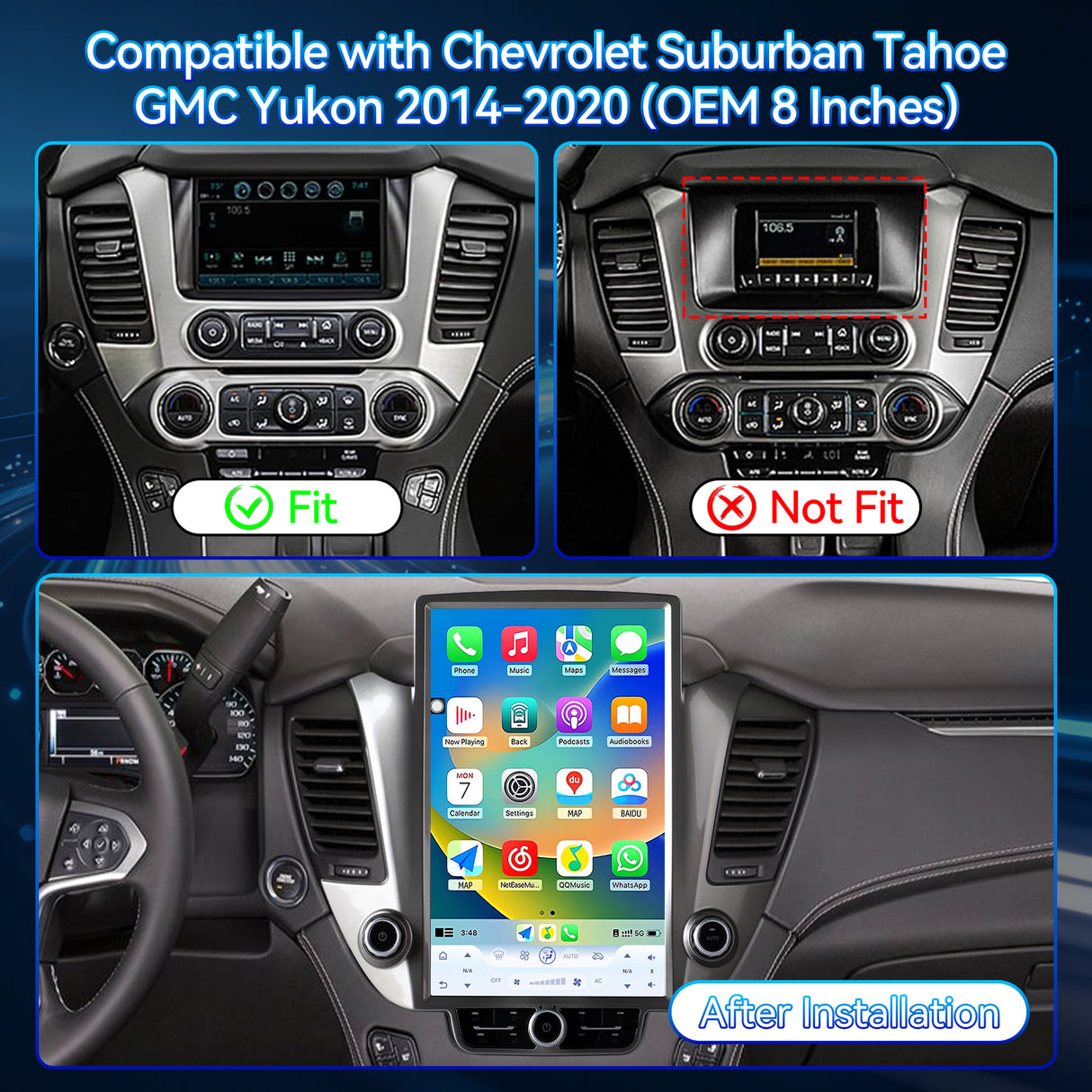 Android 13 Car Radio Stereo Compatible with Chevrolet Suburban Tahoe GMC Yukon 2014-2020 (OEM 8 Inches) 14.5" 2K IPS Touch Screen 8 Core 8G+128G Wireless CarPlay & Android Auto GPS 4G/WiFi