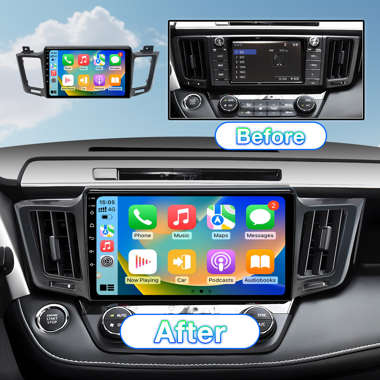 Car Stereo Radio Compatible with Toyota RAV4 2013 2014 2015 2016 2017 2018,Android 13 Head Unit,10 Inch IPS Touch Screen/WiFi/Bluetooth/Wireless Carplay Android Auto/GPS/Mirror Link/AHD Rear Camera