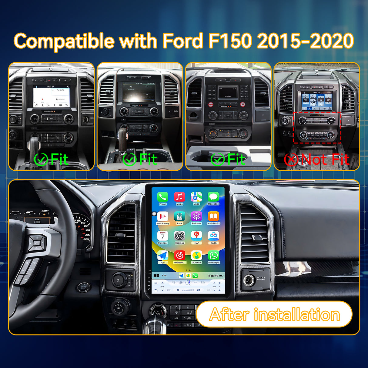 Car Stereo Radio 8-Core Qualcomm CPU, with Android Auto Wireless Carplay for Ford F150 2015-2020 Upgrade 2K Touchscreen Bluetooth WiFi GPS DSP AM FM Head Unit