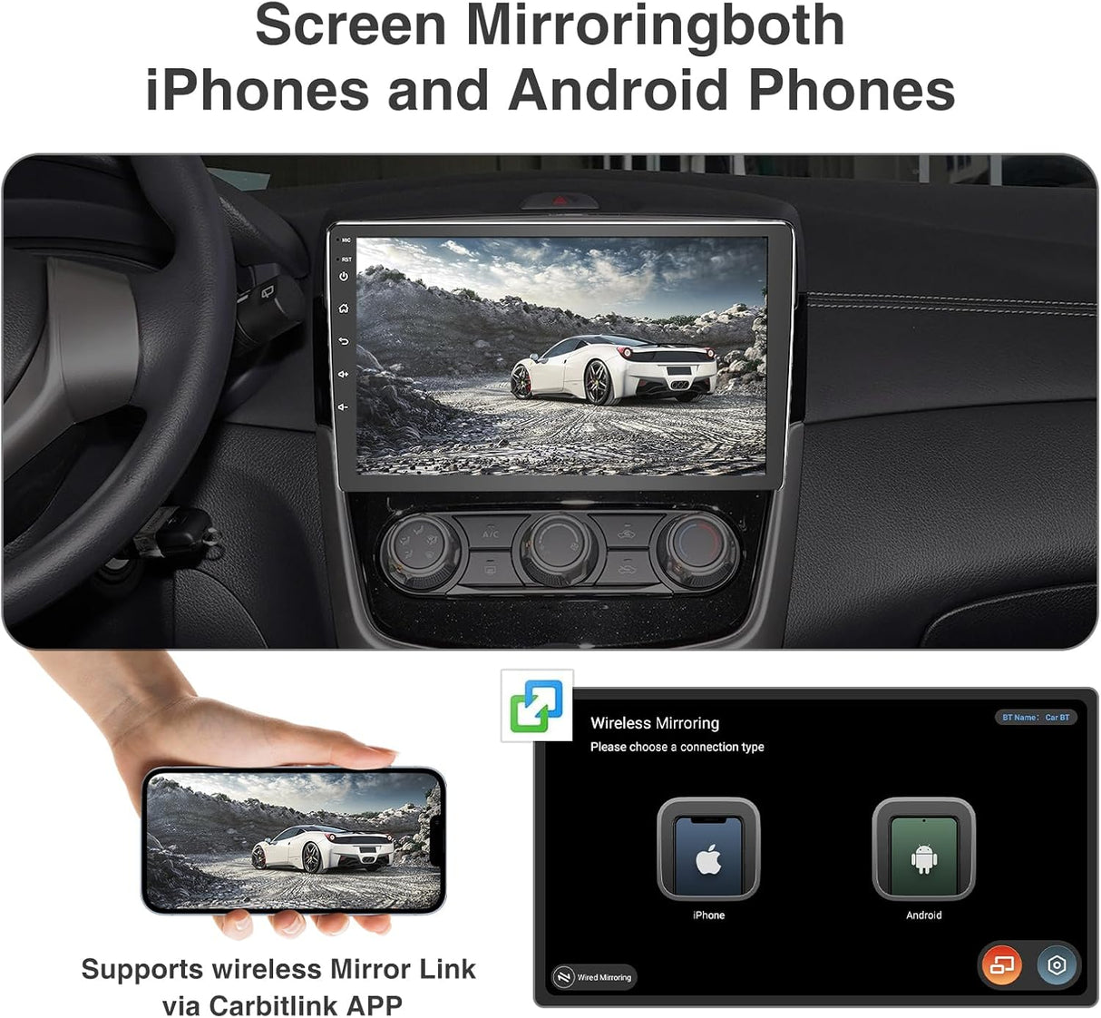 Android 13 Single Din Car Stereo Radio, 10 Inch Car Head Unit Touch Screen Supports Wireless CarPlay& Android Auto/GPS Navigation/SWC/Backup Camera/Bluetooth FM Receiver b