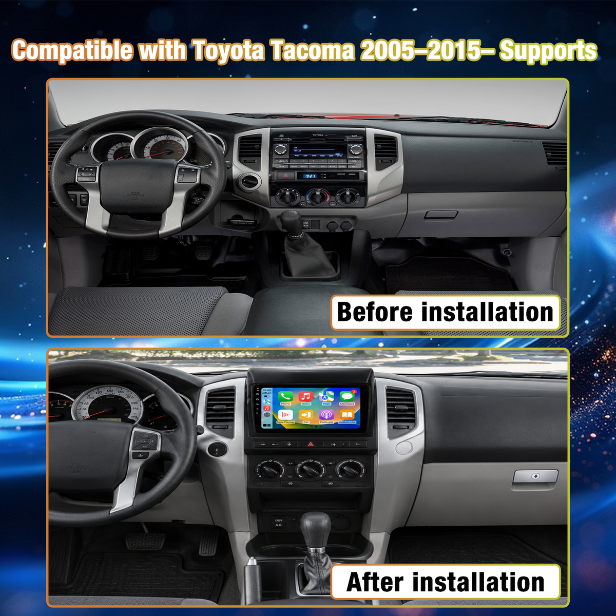 Android 13 Car Radio for Toyota Tacoma 2005–2015, Built-in Wireless Apple CarPlay & Android Auto