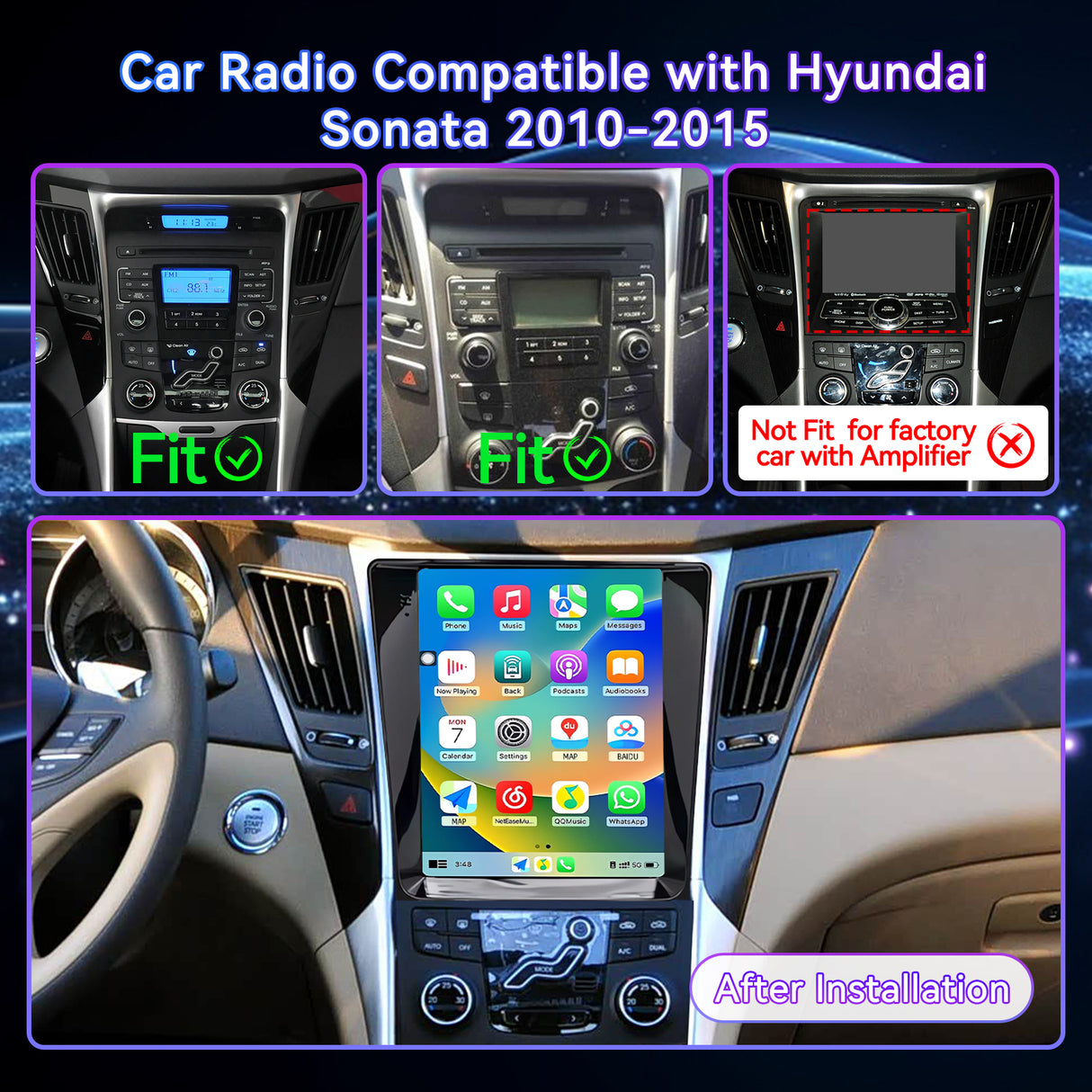 9.7'' Android 13 Car Stereo for Hyundai Sonata 2010-2015 | IPS Touchscreen Sonata Radio Wireless Carplay Android Auto 5G WiFi/Bluetooth Mirror Link GPS SWC/FM/RDS/32EQ Backup Cam Mic