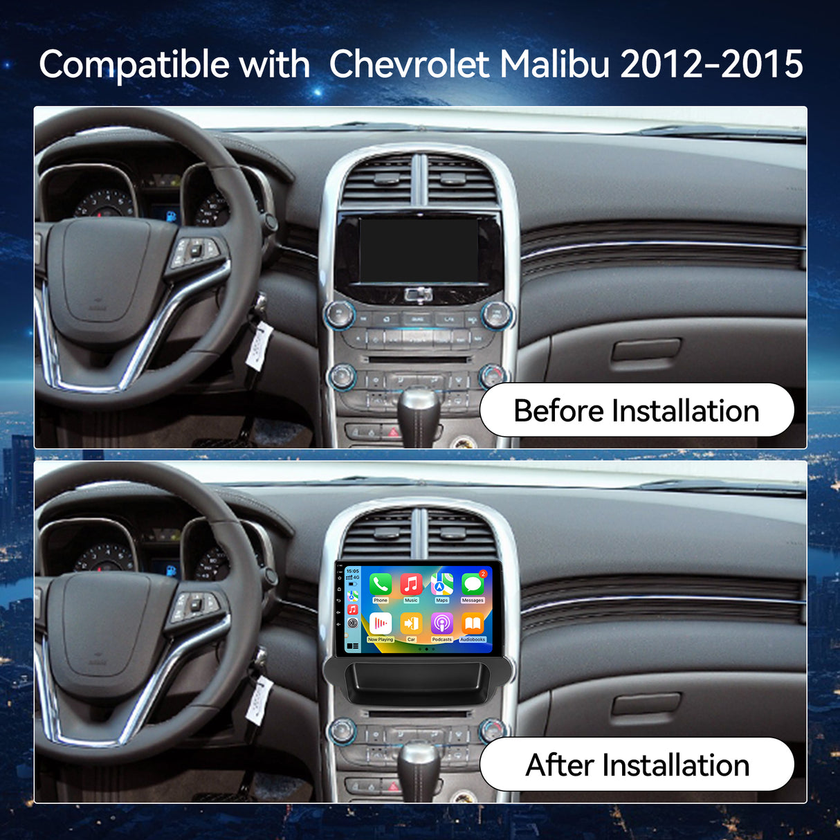 9 Inch Touch Screen Car Stereo for Chevrolet Malibu 2011 2012 2013 2014 2015, Android 13 2G+64G Head Unit, Wireless Apple CarPlay & Android Auto, DSP, Bluetooth, FM Radio, GPS Navigation, SWC, with Backup Camera