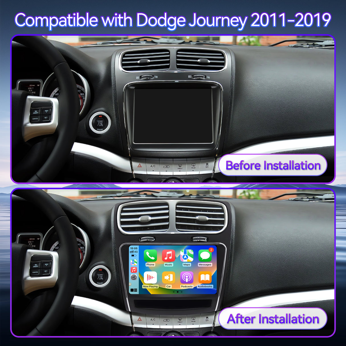 Car Radio for Dodge Journey 2011-2019: [2Core 64G ROM] 9'' HD Touch Screen Stereo with Wireless Carplay Android Auto GPS Bluetooth FM RDS SWC Mirror Link Backup Camera 5G WiFi