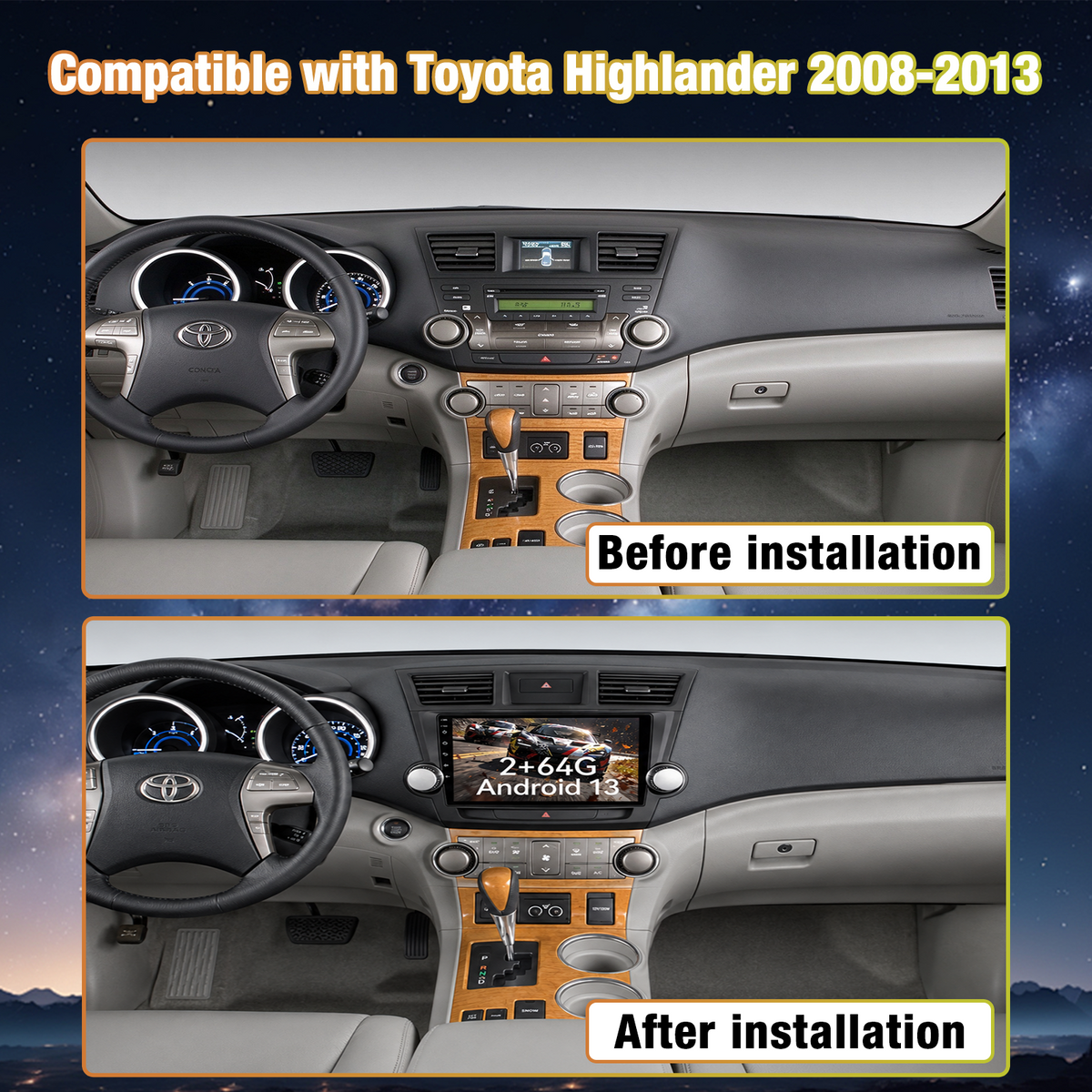 10 Inch QLED Touch Screen Car Stereo for Toyota Highlander 2008-2013, Head Unit with Wireless CarPlay & Android Auto, WiFi, GPS Navigation, Bluetooth 5.0, FM AM Radio