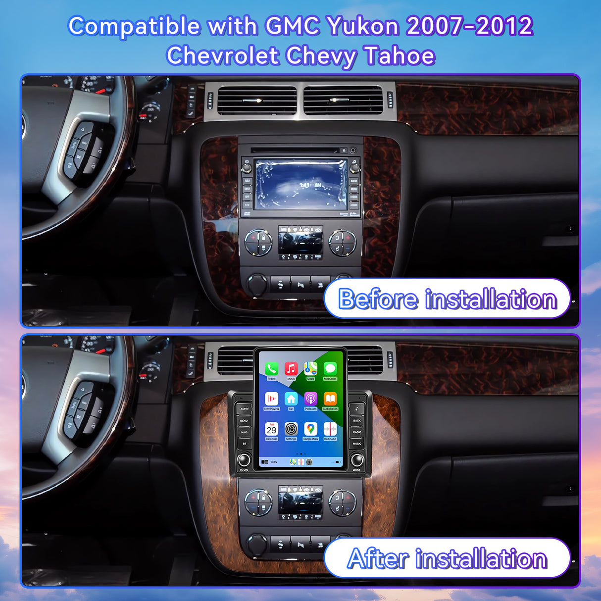 9.7inch Car Radio for GMC Yukon 2007-2014, Sierra 1500-3500 2007-2013, for Chevrolet Silverado 2007-2018, Tahoe/Suburban 2007-2014 with Carplay Android Auto, WiFi Bluetooth GPS FM RDS 8+128G