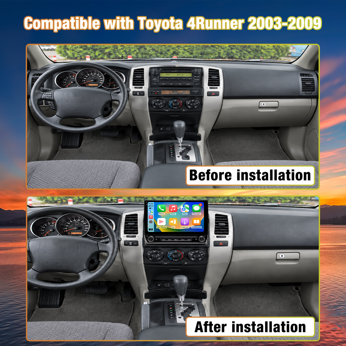 10" Touchscreen Android Car Radio Compatible with Toyota 4Runner 2003-2009, Wireless Apple CarPlay & Android Auto, GPS Navigation, Bluetooth Hands-Free, FM Receiver, HD Backup Camera Input, 2+64GB