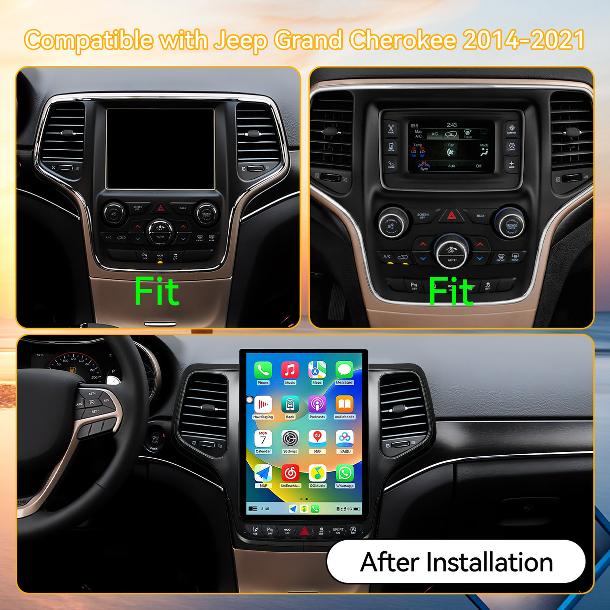 Car Stereo Radio 8-Core Qualcomm CPU, with Android Auto Wireless Carplay for Jeep Grand Cherokee 2014-2021 Upgrade 2K Touchscreen Bluetooth WiFi GPS DSP AM FM Head Unit