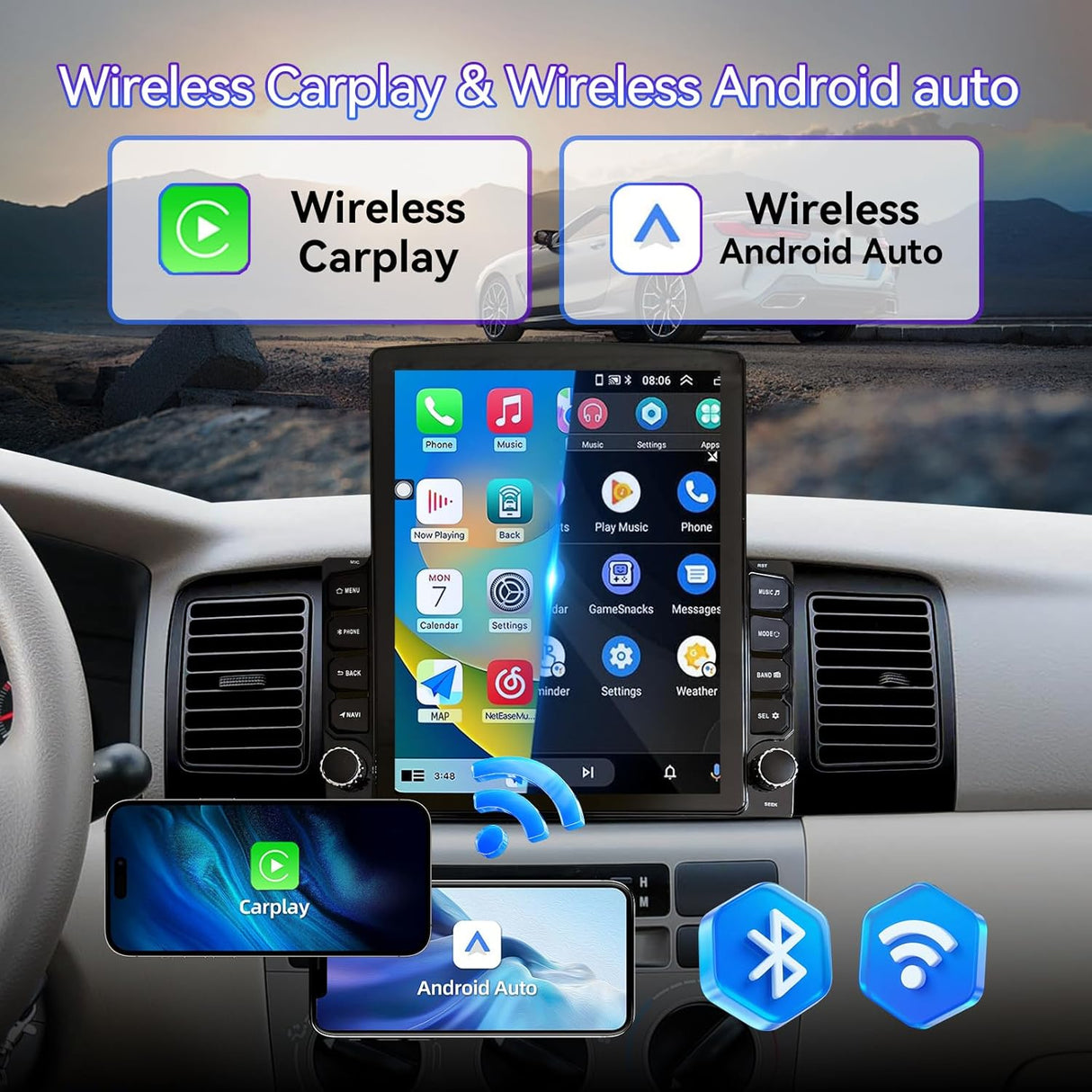 9.7 Inch Car Radio Compatible with Toyota Corolla 2005-2012 with Wireless Carplay/Android Auto, with GPS Navigation/FM Radio/SWC/Backup Camera