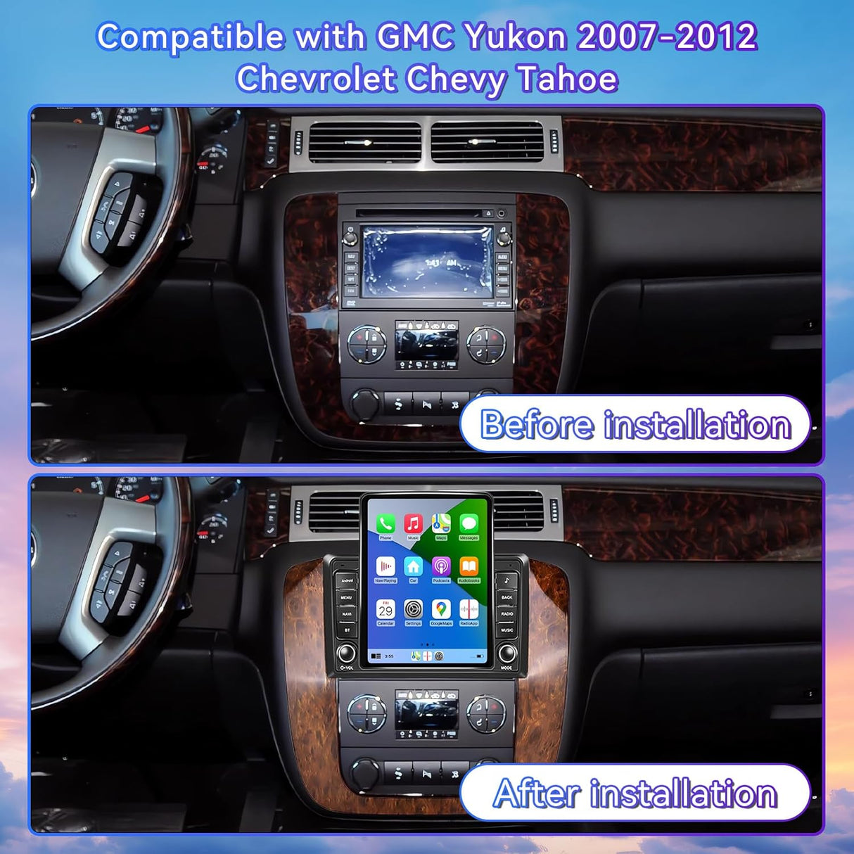 9.7 inch Car Radio Compatible with Chevrolet GMC 2007 2008 2009 2010 2011 2012 2013 2014, 2+64G Android 13 Car Stereo with Wireless CarPlay Android Auto, Bluetooth, WiFi, GPS, SWC, Backup Camera