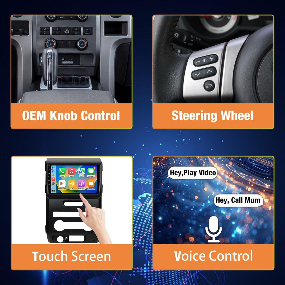 Android Car Radio Head Unit for Ford F150 2009 2010 2011 2012, Wireless CarPlay & Android Auto, Bluetooth, WiFi, GPS Navigation, FM, SWC, AHD Backup Camera, for Manual AC Models