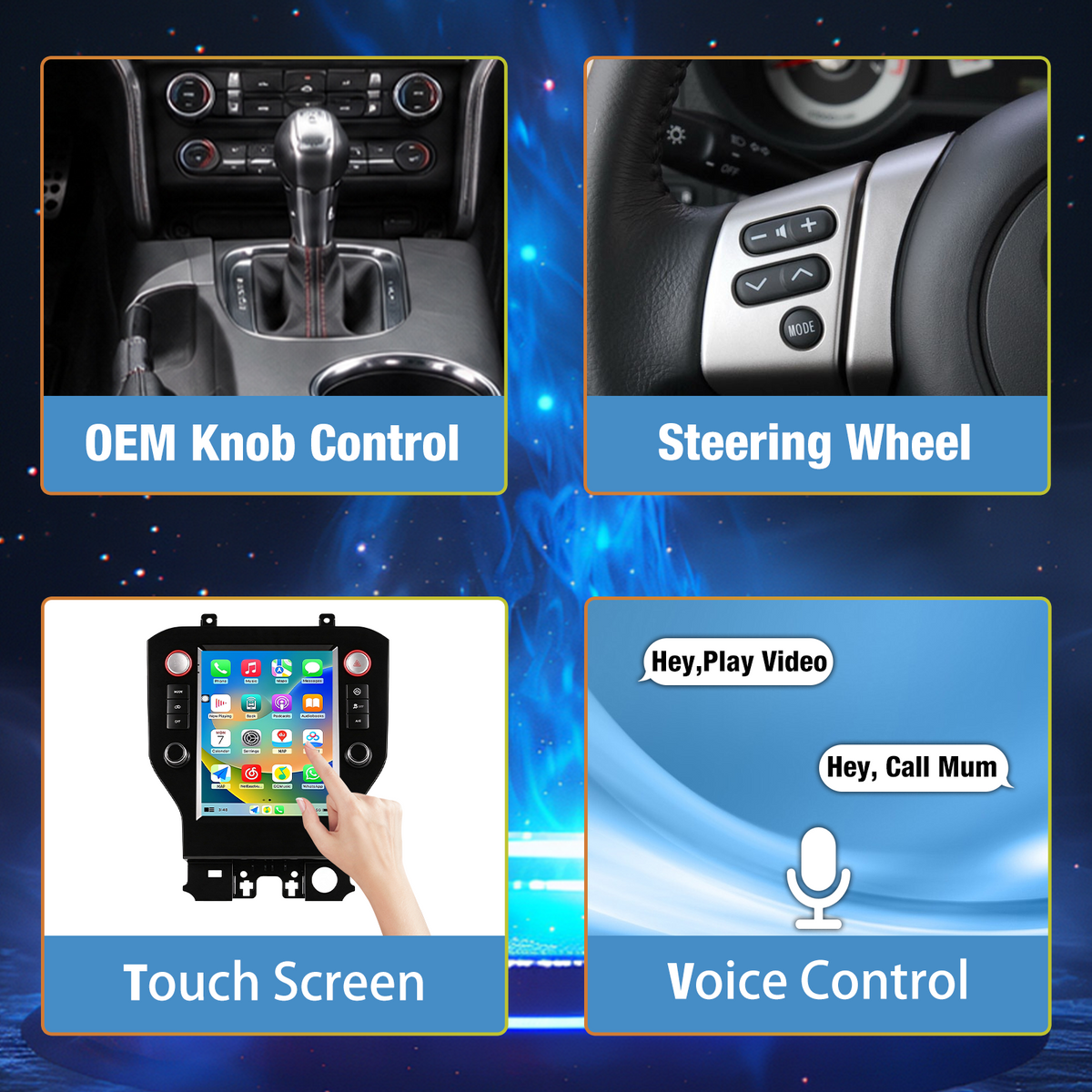 Touchscreen Car Stereo for Ford Mustang 2015-2021, Wireless CarPlay & Android Auto Head Unit Upgrade, Built-in DSP, GPS Navigation, Bluetooth Multimedia Radio Player