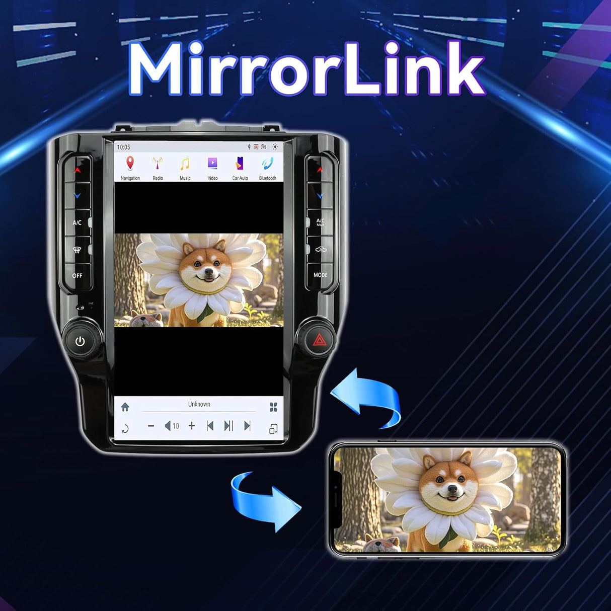 12.1 Inch Car Radio Compatible with Dodge RAM 1500/2500/3500, 2019-2024, Qualcomm 8+128GB T Style Touch Screen Car Stereo with Wireless Carplay/Android Auto/WiFi /4G LTE/GPS Navigation /BT5.0