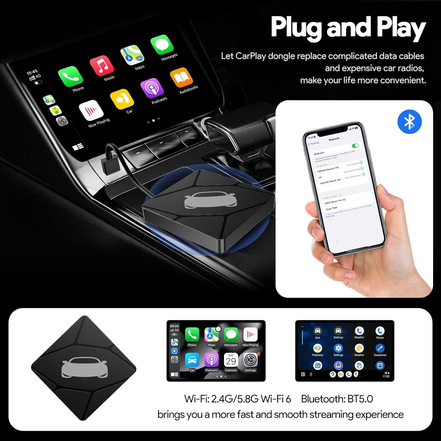 Wireless CarPlay Adapter for Car with OEM Wired CarPlay/Android Auto