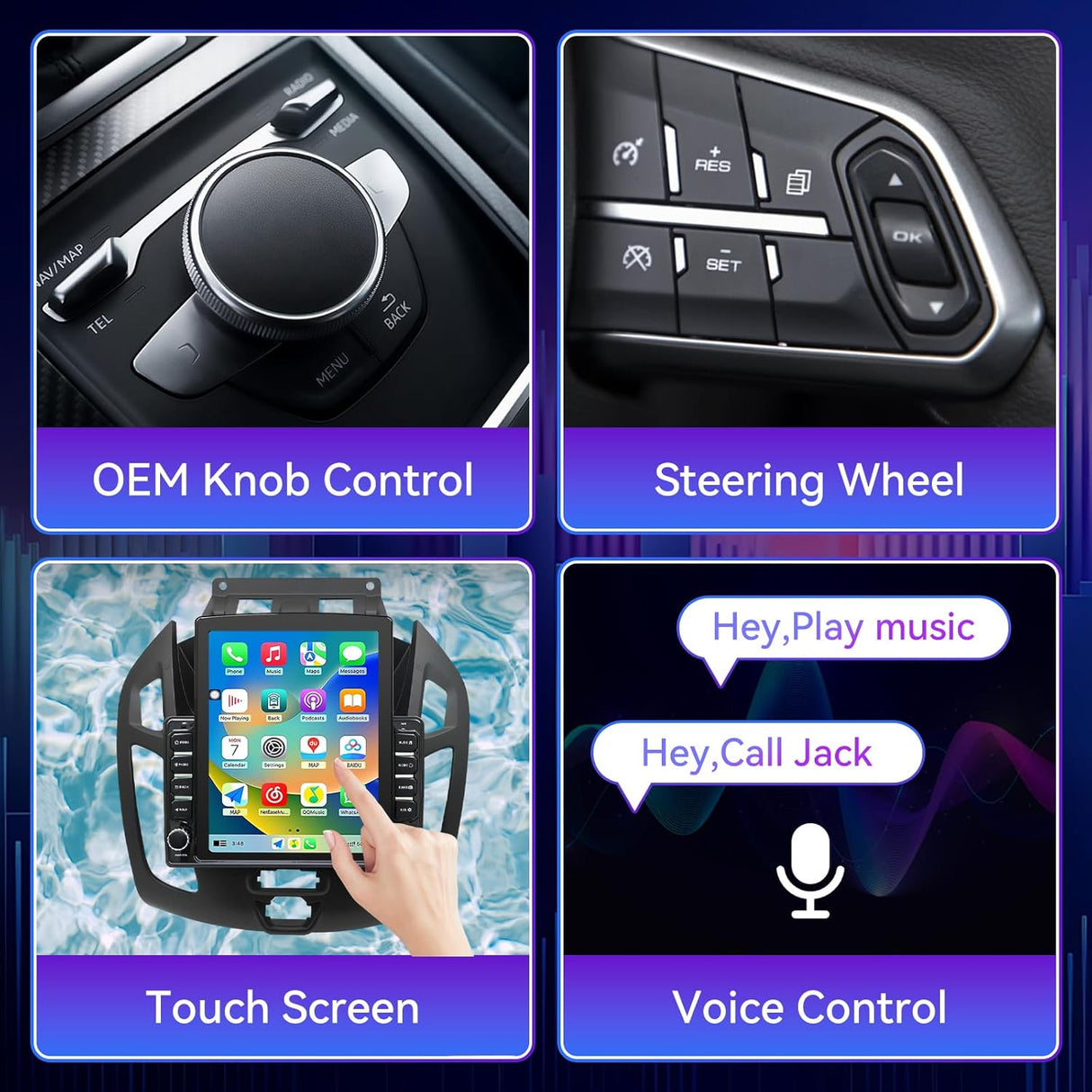 9.7 Inch Car Radio Compatible with Ford Transit Connect 2014-2018, Android 14 Touch Screen Car Stereo with CarPlay/Android Auto(2G+64G)