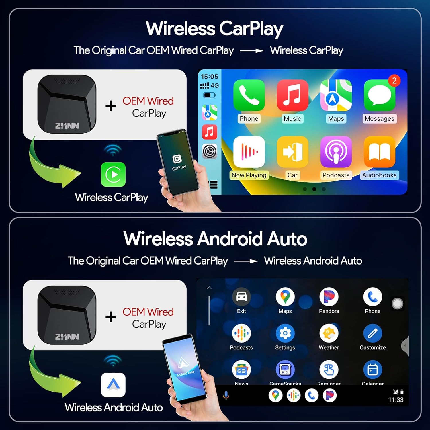 ZHNN CarPlay AI Box Y1 for OEM Wired CarPlay/Android Auto Car Radio